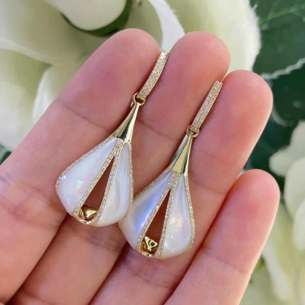 14K Yellow Gold Diamond & Mother of Pearl Earrings – 0.63ct Diamonds, 5.56ct Pearls. DC-E14993-10 IIJJ (etsy image id: 7247464795)