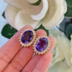 18K Yellow Gold Diamond & Amethyst Earrings – 2ct Diamonds, 16ct Amethysts COLER027 GJJJ (etsy image id: 7247472371)