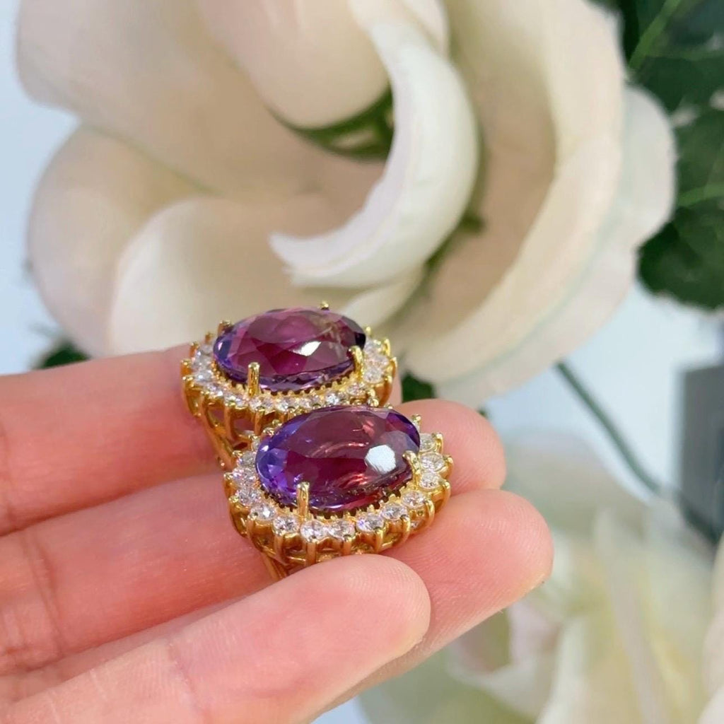 18K Yellow Gold Diamond & Amethyst Earrings – 2ct Diamonds, 16ct Amethysts COLER027 GJJJ (etsy image id: 7247472375)