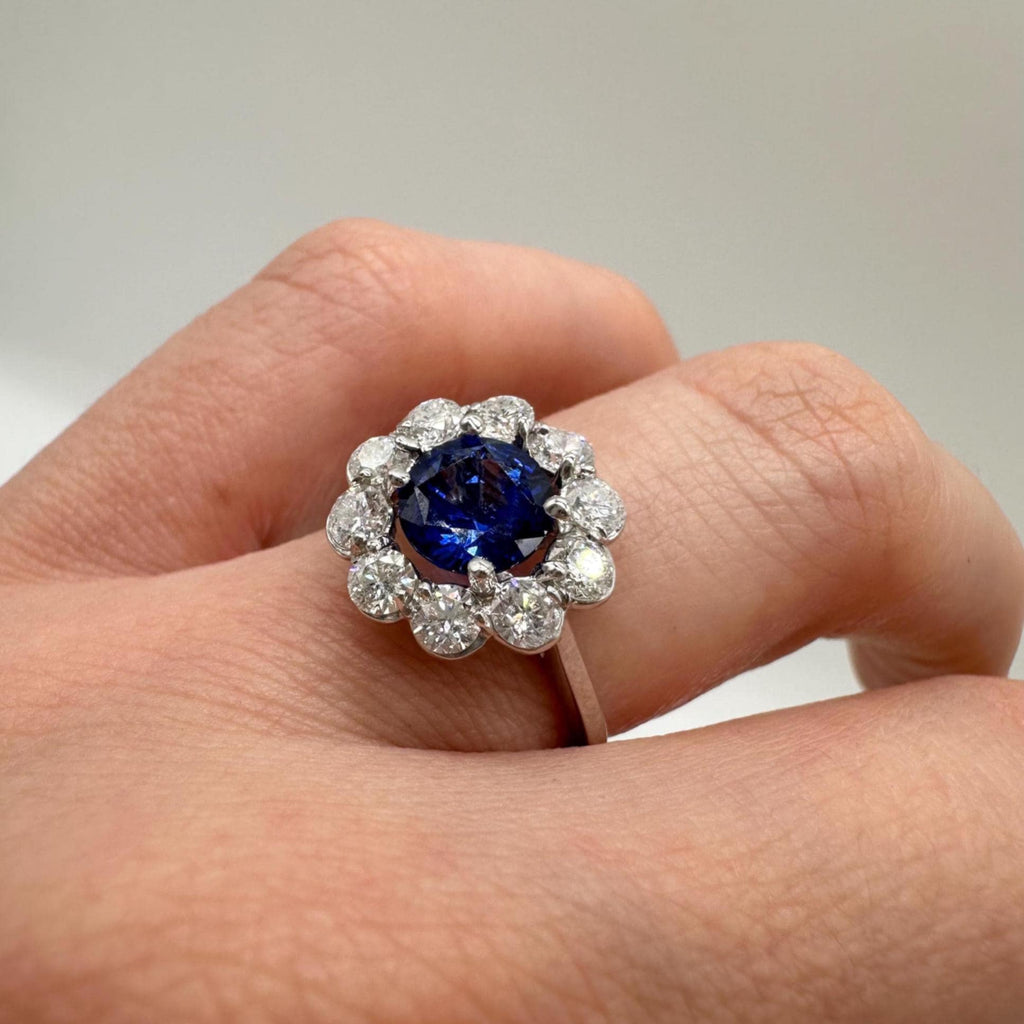 14k White Gold Sapphire & Diamond Ring – 1.56ct Sapphire, 1.10ct Diamonds. SDR075 GNJJ (etsy image id: 7787286104)