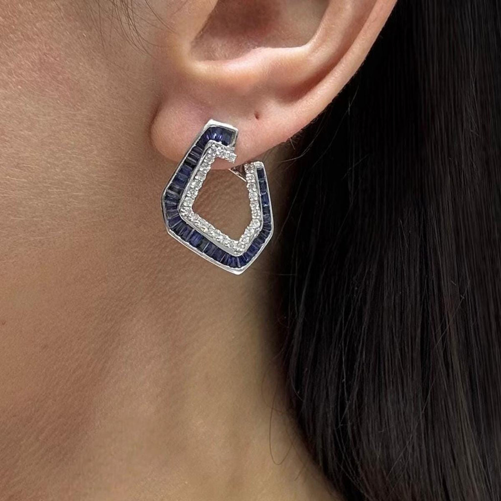 14kT White Gold Earrings with 0.90ct Diamonds and 3.50ct Sapphires. IZNJ (etsy image id: 7787389426)