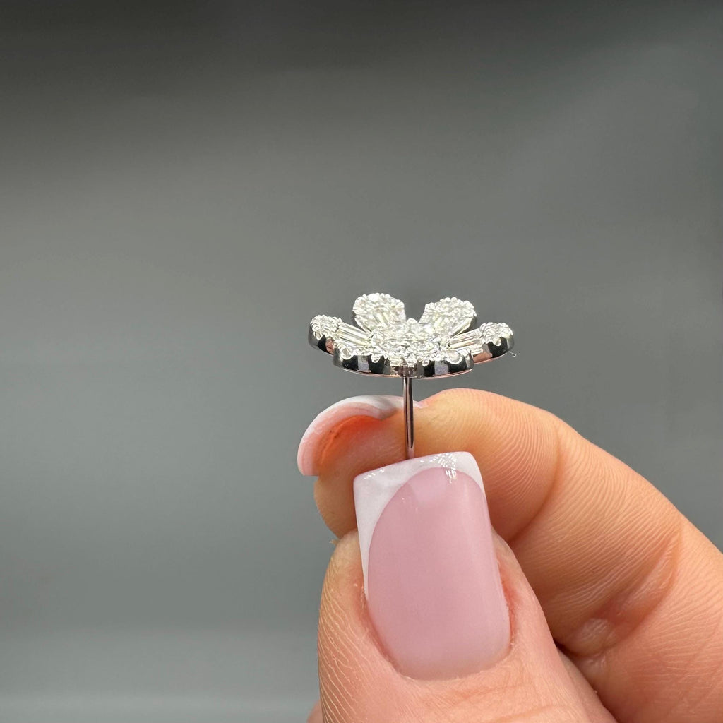 14kT White Gold Flower-shaped Earrings, 2.23ct Baguette & Round Cut Diamonds. GSSJ (etsy image id: 7787423578)