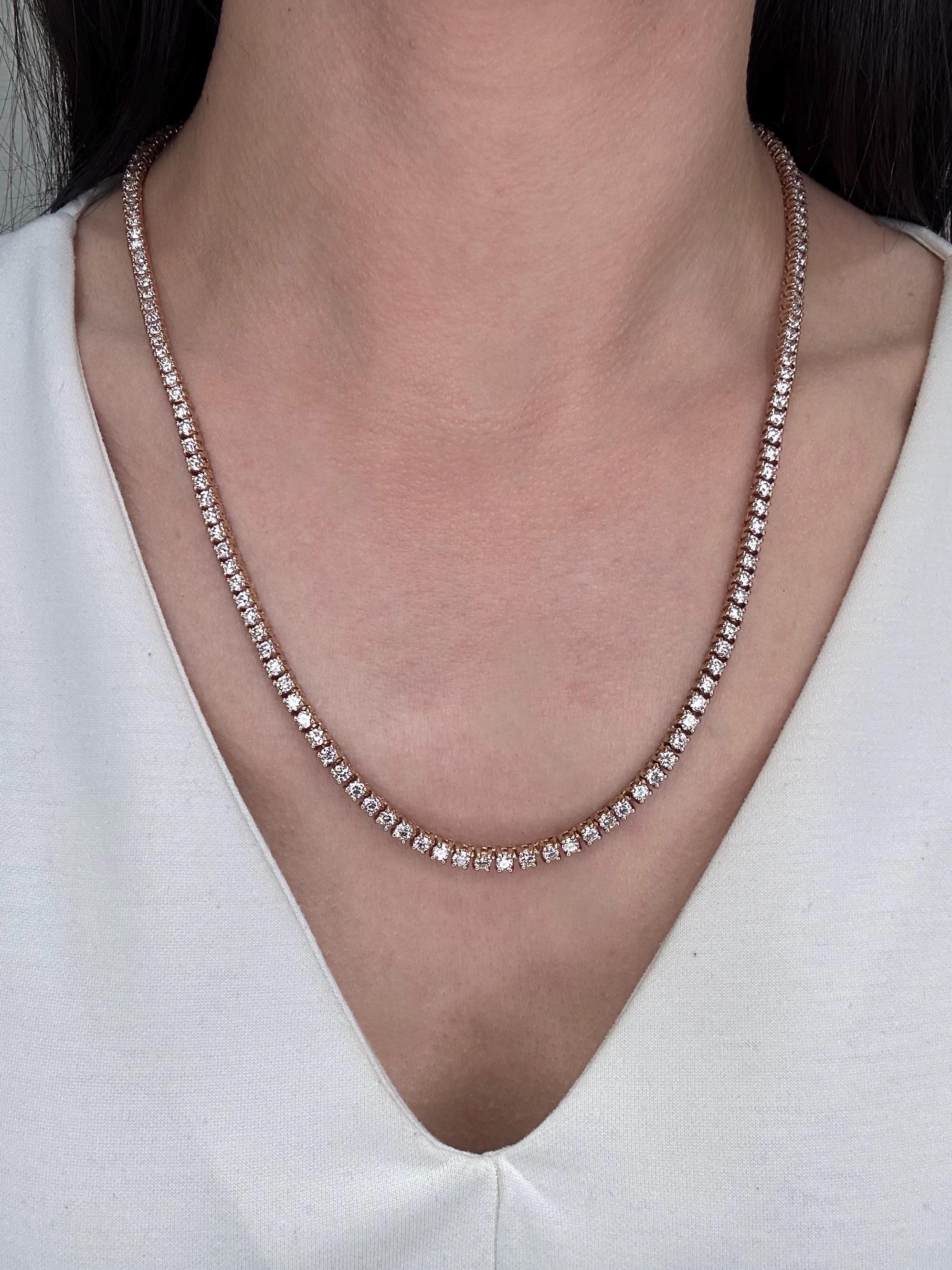 14KT Rose Gold 21” Tennis Necklace – 16ct Natural Round Diamonds DN0017 EGJJ (etsy image id: 7812410927)