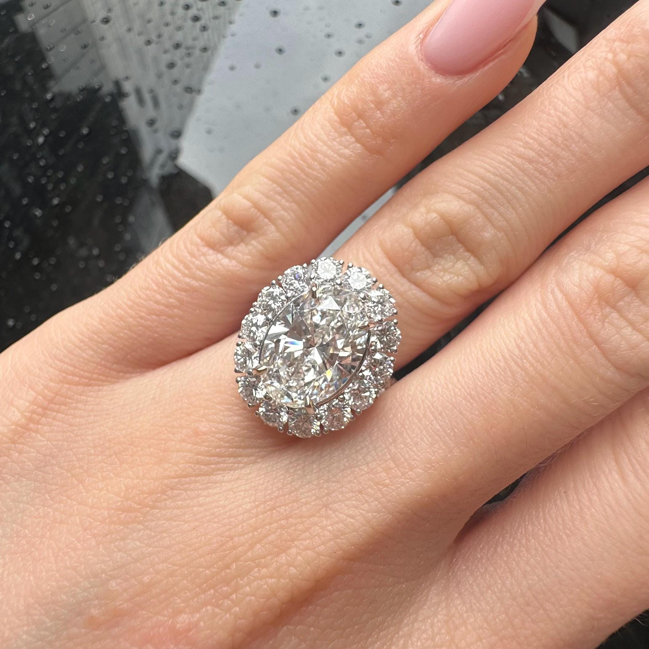 18KT White Gold 5.04ct Oval IGI Certified Lab-Grown Diamond Ring with 2.90ctw Natural Diamonds. OVER020 ANJJ (etsy image id: 7816858992)