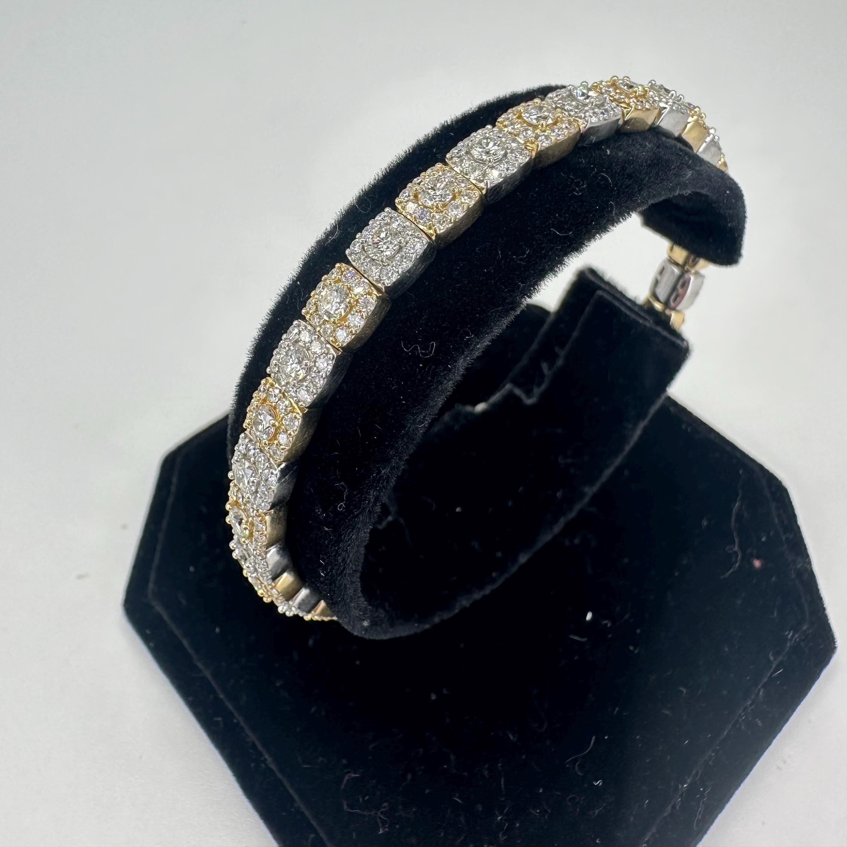 14KT Two-Tone Solid Gold Stretch Bracelet with 6.52ct Total Round Natural Diamonds (VS2–SI1). DB0084 TJJJ (etsy image id: 7816926906)