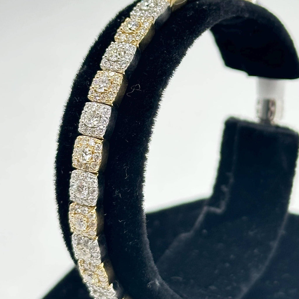 14KT Two-Tone Solid Gold Stretch Bracelet with 6.52ct Total Round Natural Diamonds (VS2–SI1). DB0084 TJJJ (etsy image id: 7816926912)