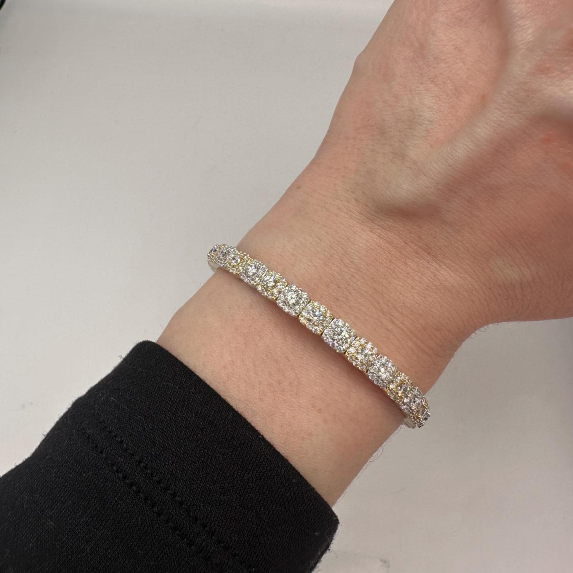 14KT Two-Tone Solid Gold Stretch Bracelet with 6.52ct Total Round Natural Diamonds (VS2–SI1). DB0084 TJJJ (etsy image id: 7816927828)