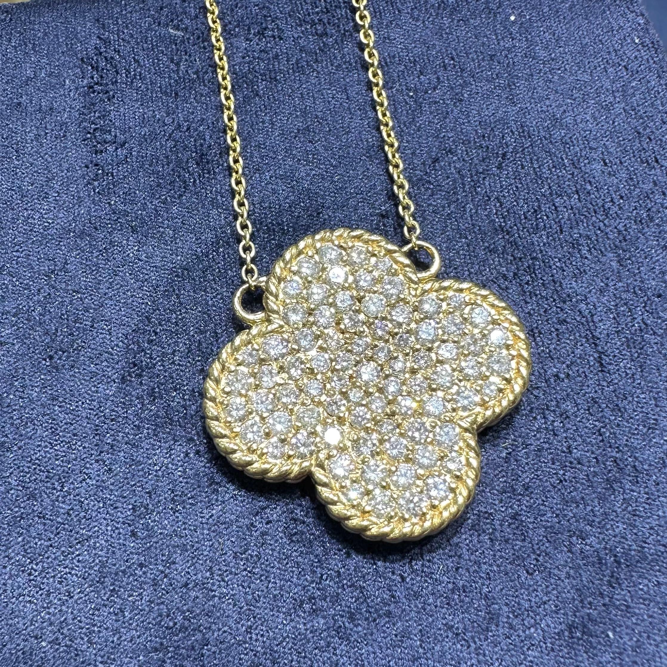 14KT Yellow Gold Clover Pendant with 1.52ct Total Round Natural Diamonds, Pavé Set. DP016 INTJ (etsy image id: 7816961246)