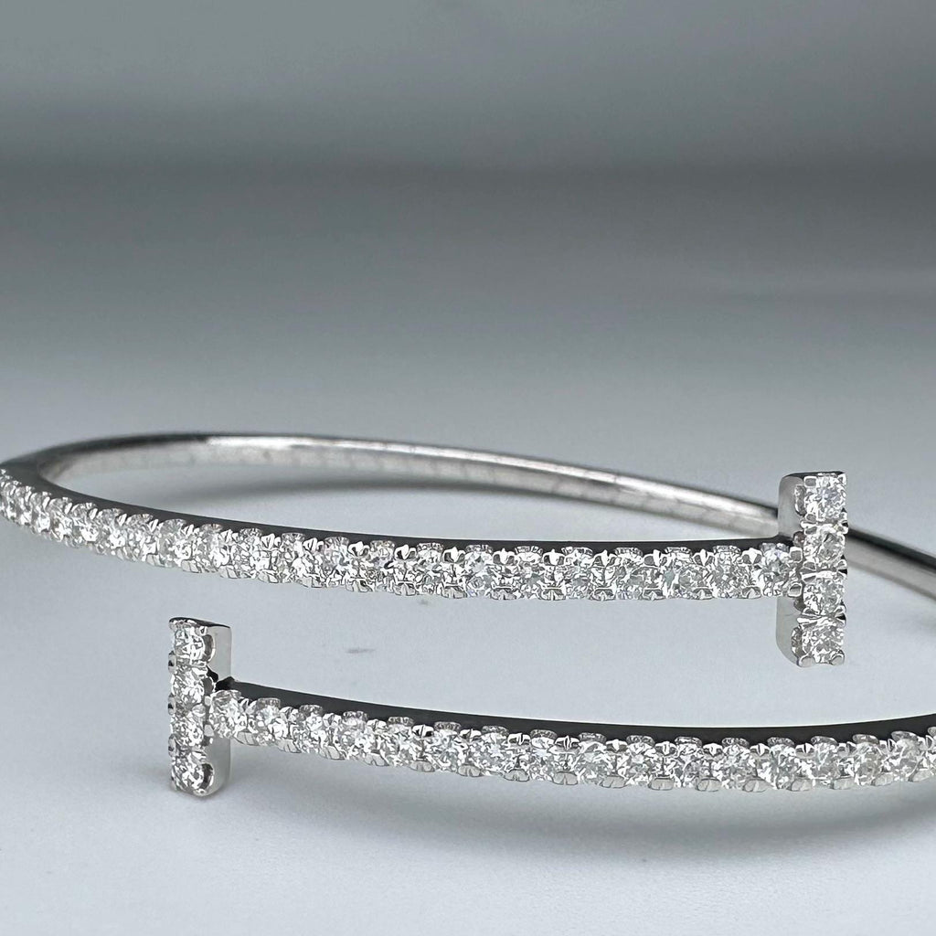 14KT White Gold Flexible Cuff Bracelet with 1.82ct Total Round Natural Diamonds. DB0085 ILAJ (etsy image id: 7816977468)
