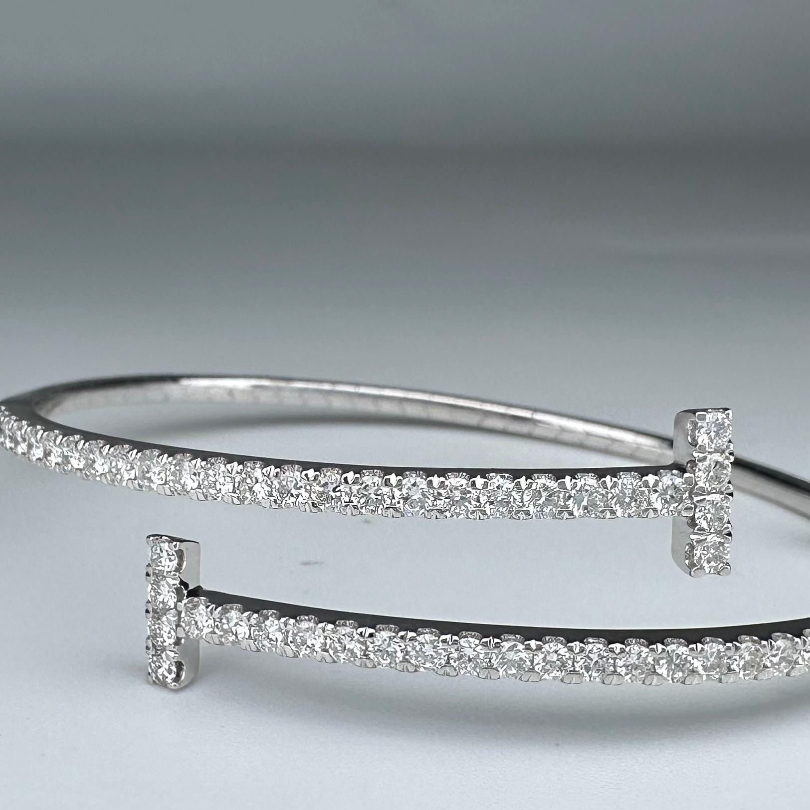 14KT White Gold Flexible Cuff Bracelet with 1.82ct Total Round Natural Diamonds. DB0085 ILAJ (etsy image id: 7816977468)