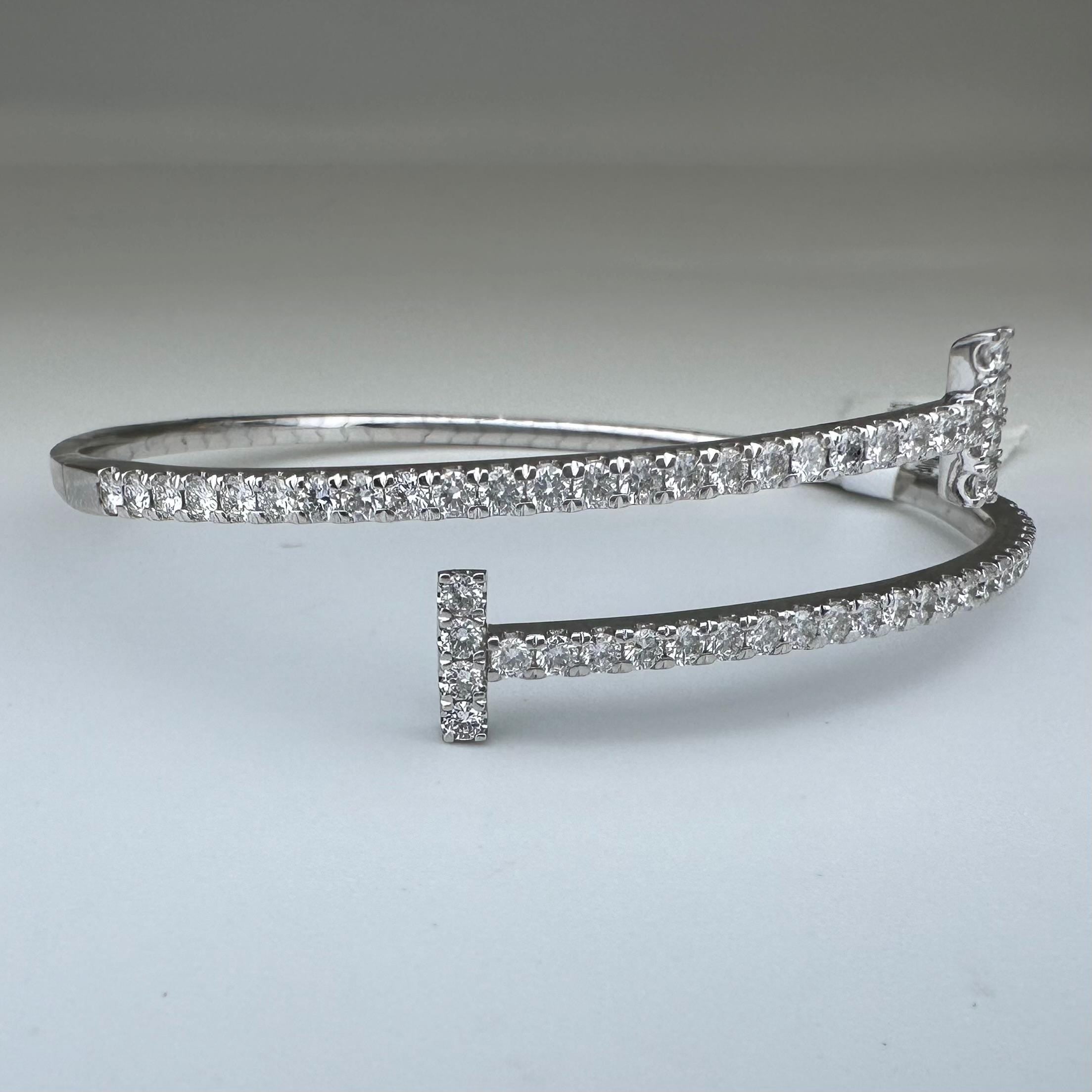 14KT White Gold Flexible Cuff Bracelet with 1.82ct Total Round Natural Diamonds. DB0085 ILAJ (etsy image id: 7816977474)