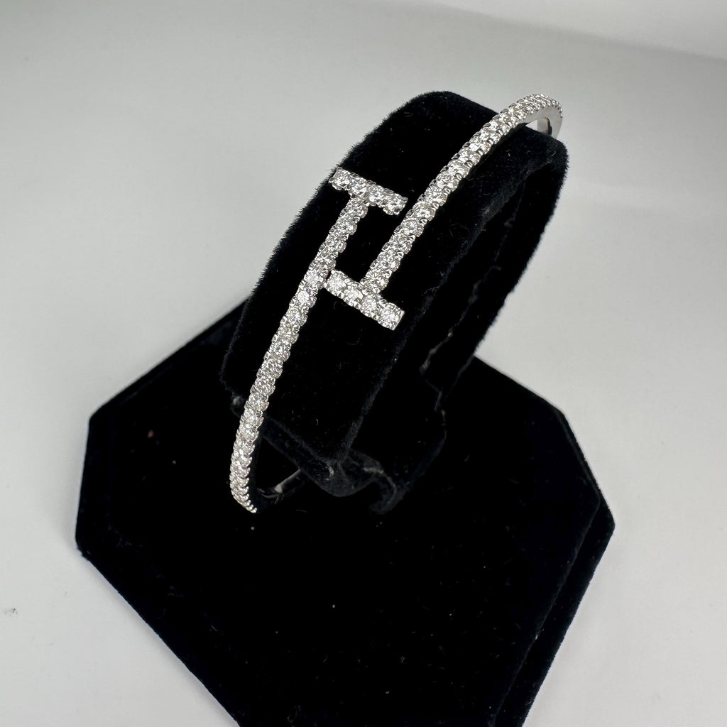 14KT White Gold Flexible Cuff Bracelet with 1.82ct Total Round Natural Diamonds. DB0085 ILAJ (etsy image id: 7816977476)