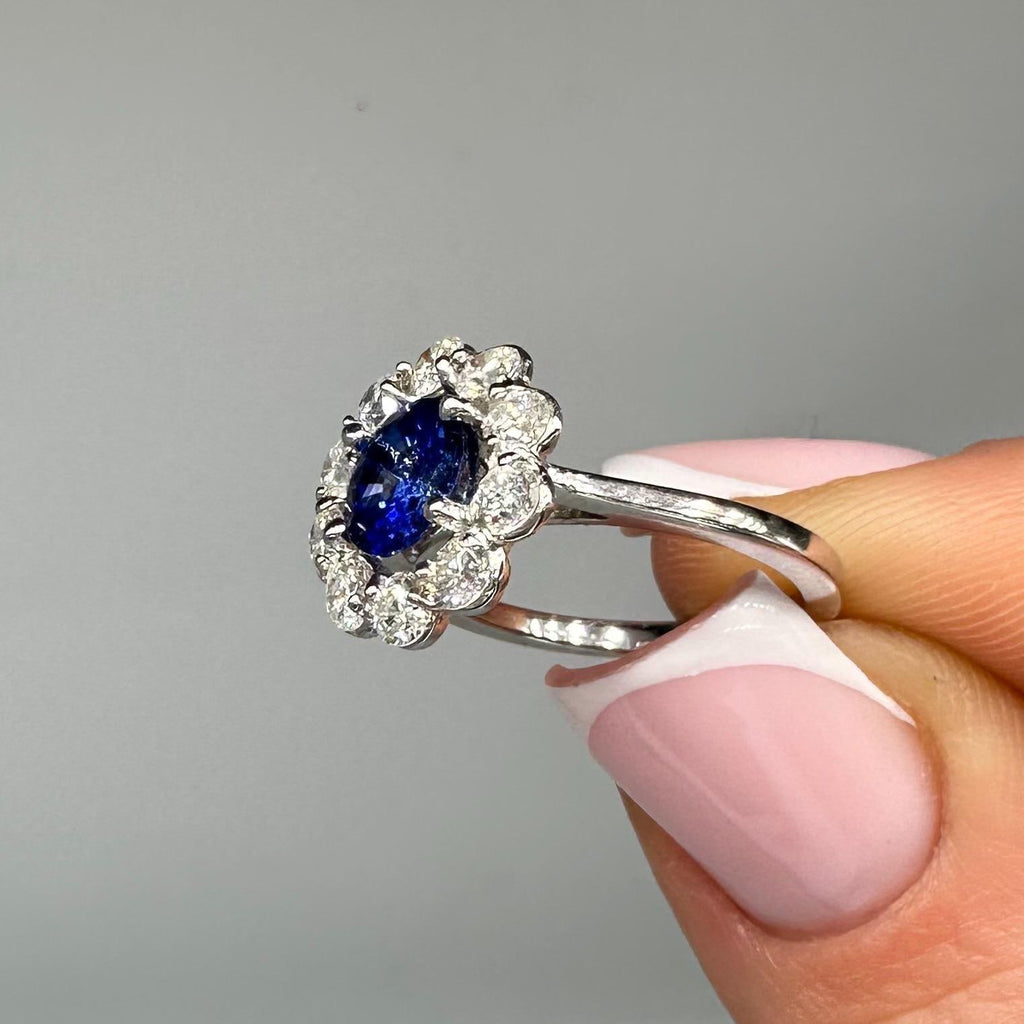 14k White Gold Sapphire & Diamond Ring – 1.56ct Sapphire, 1.10ct Diamonds. SDR075 GNJJ (etsy image id: 7835213061)