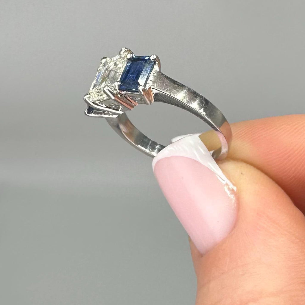 Platinum Ring – 1.54ct GIA Emerald-Cut Diamond & 1.50ct Emerald-Cut Sapphires. SDR099 LTJJ (etsy image id: 7835234201)