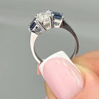 Platinum Ring – 1.54ct GIA Emerald-Cut Diamond & 1.50ct Emerald-Cut Sapphires. SDR099 LTJJ (etsy image id: 7835234989)