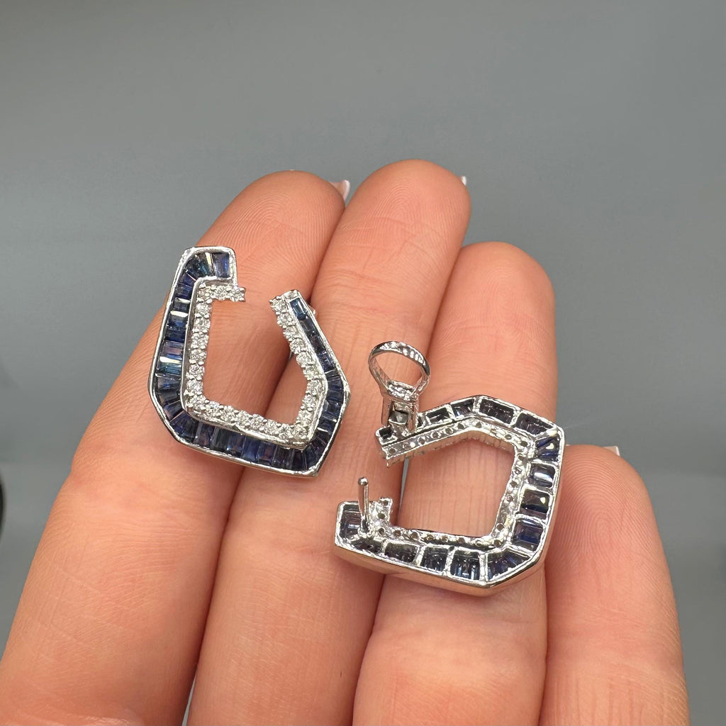 14kT White Gold Earrings with 0.90ct Diamonds and 3.50ct Sapphires. IZNJ (etsy image id: 7835315327)