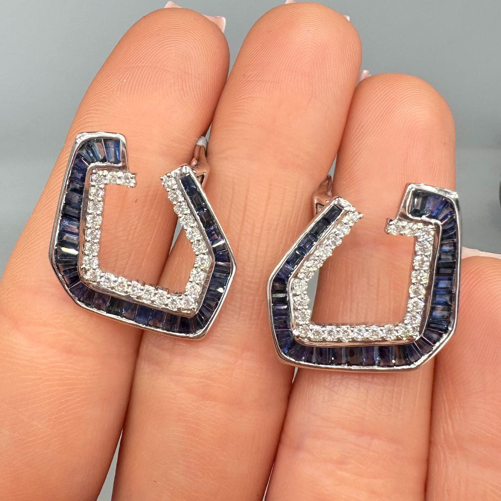 14kT White Gold Earrings with 0.90ct Diamonds and 3.50ct Sapphires. IZNJ (etsy image id: 7835447089)