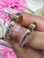 18KT Rose Gold Diamond and Multi-Color Sapphire Oval Hoop Earrings – 0.69 CTW Diamonds, 2.28 CTW Sapphires GZJJ (etsy image id: 7860530790)