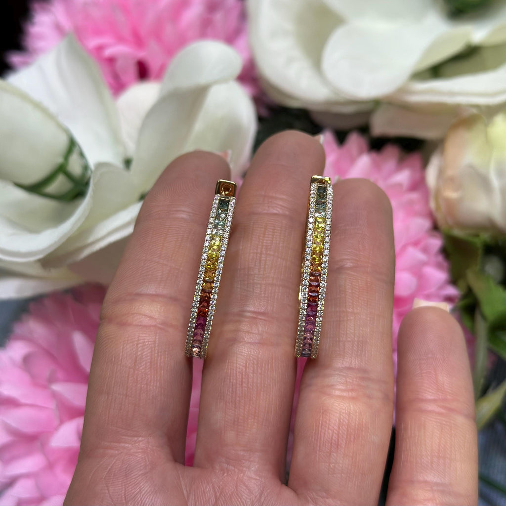 18KT Rose Gold Diamond and Multi-Color Sapphire Oval Hoop Earrings – 0.69 CTW Diamonds, 2.28 CTW Sapphires GZJJ (etsy image id: 7860530804)