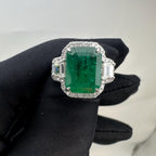 14KT White Gold Ring with 4.81ct Emerald-Cut Natural Emerald and 0.74ct Total Near-Colorless Diamonds (VS2–SI1). TTJJ __etsy:7861068179