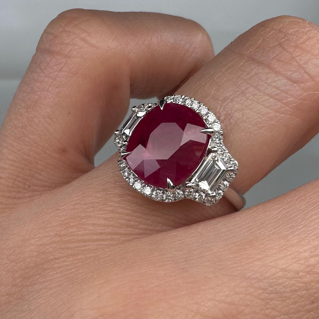 14KT White Gold Ring with 3.59ct Oval Natural Ruby and 0.74ct Total Natural Diamonds (VS2–SI1). AJJJ __etsy:7861103347