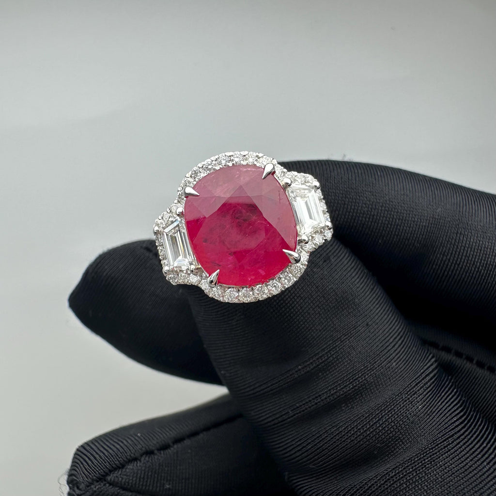 14KT White Gold Ring with 3.59ct Oval Natural Ruby and 0.74ct Total Natural Diamonds (VS2–SI1). AJJJ __etsy:7861103351