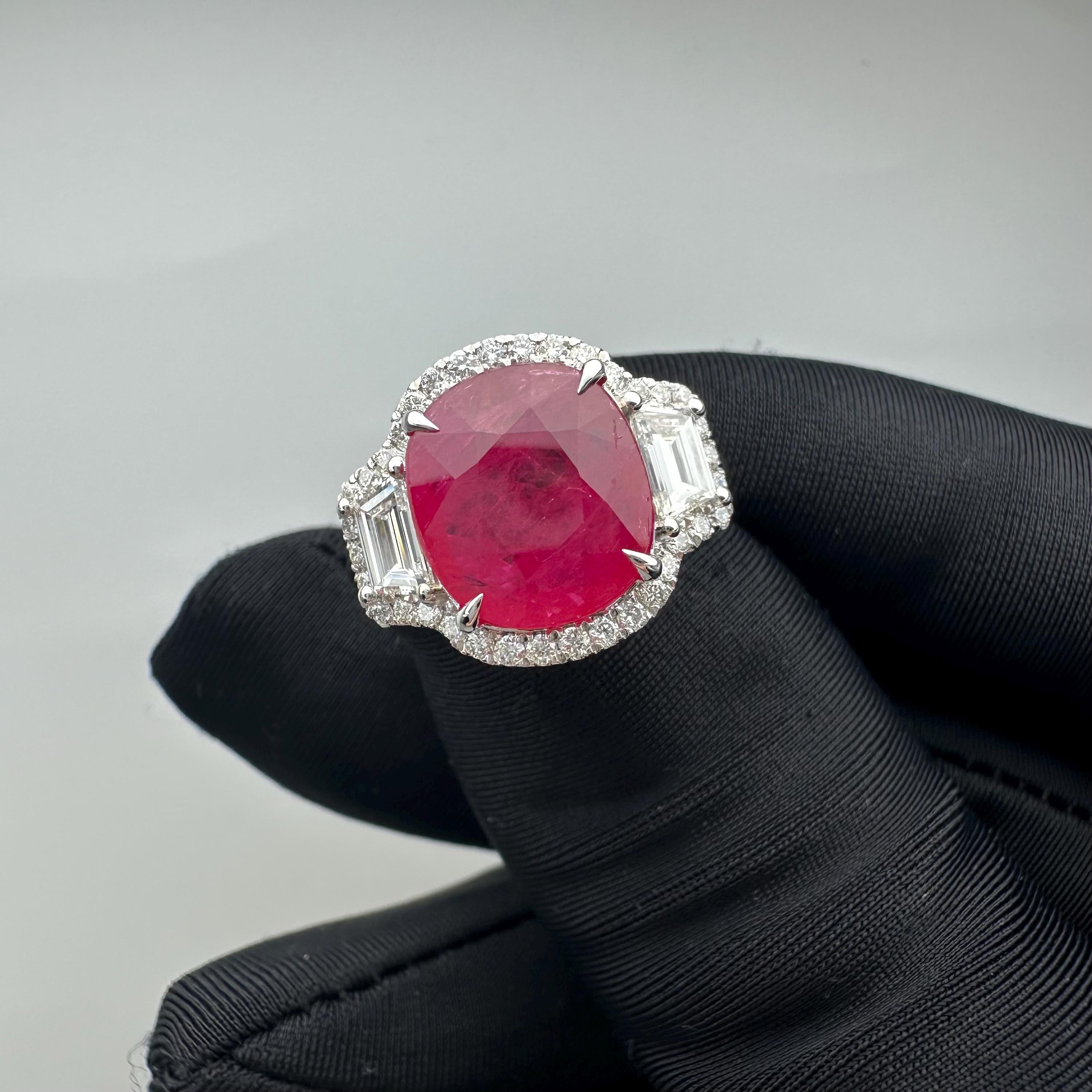 14KT White Gold Ring with 3.59ct Oval Natural Ruby and 0.74ct Total Natural Diamonds (VS2–SI1). AJJJ __etsy:7861103351