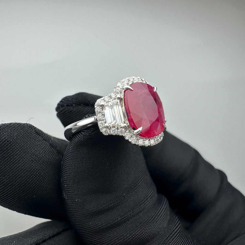 14KT White Gold Ring with 3.59ct Oval Natural Ruby and 0.74ct Total Natural Diamonds (VS2–SI1). AJJJ __etsy:7861103357