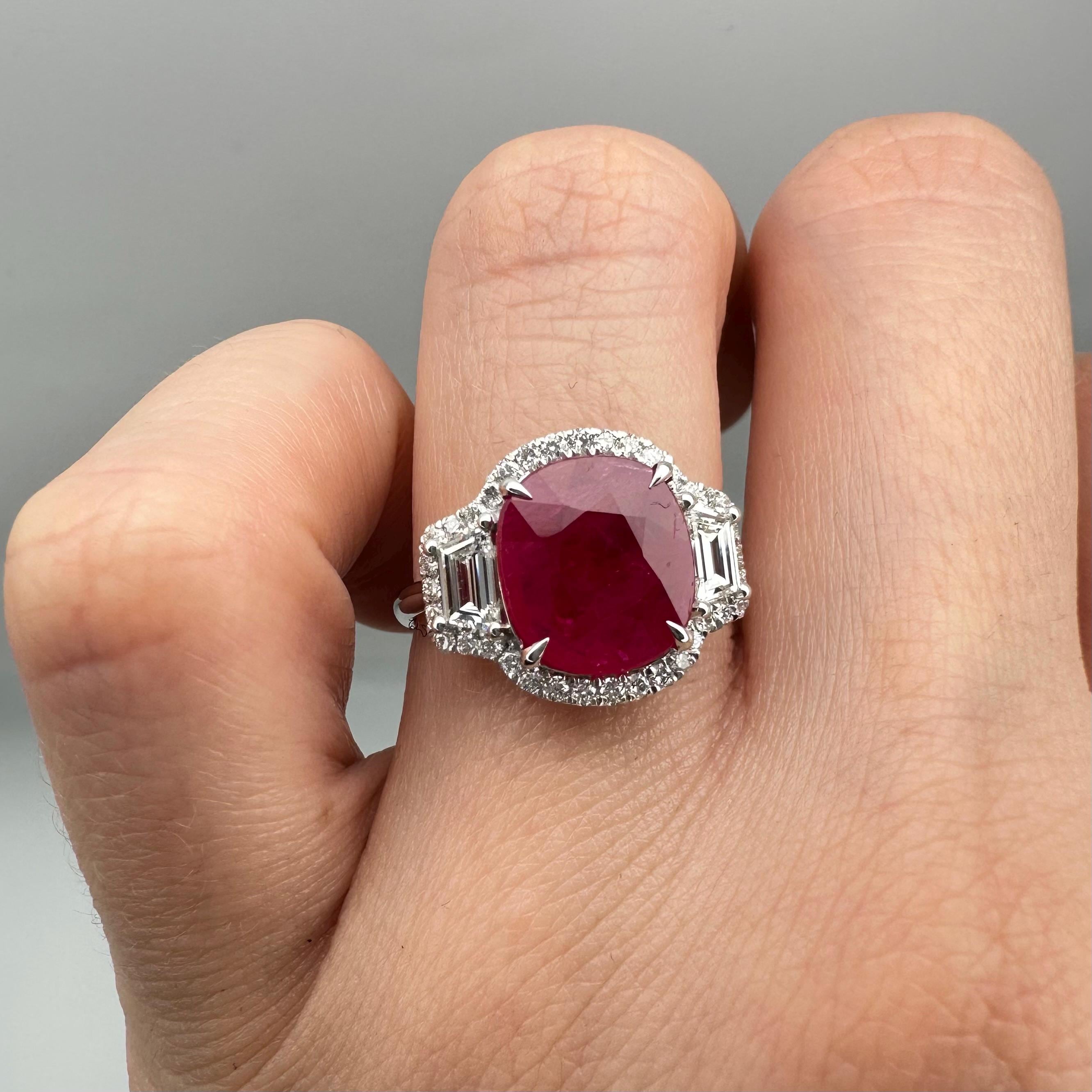 14KT White Gold Ring with 3.59ct Oval Natural Ruby and 0.74ct Total Natural Diamonds (VS2–SI1). AJJJ __etsy:7861103359