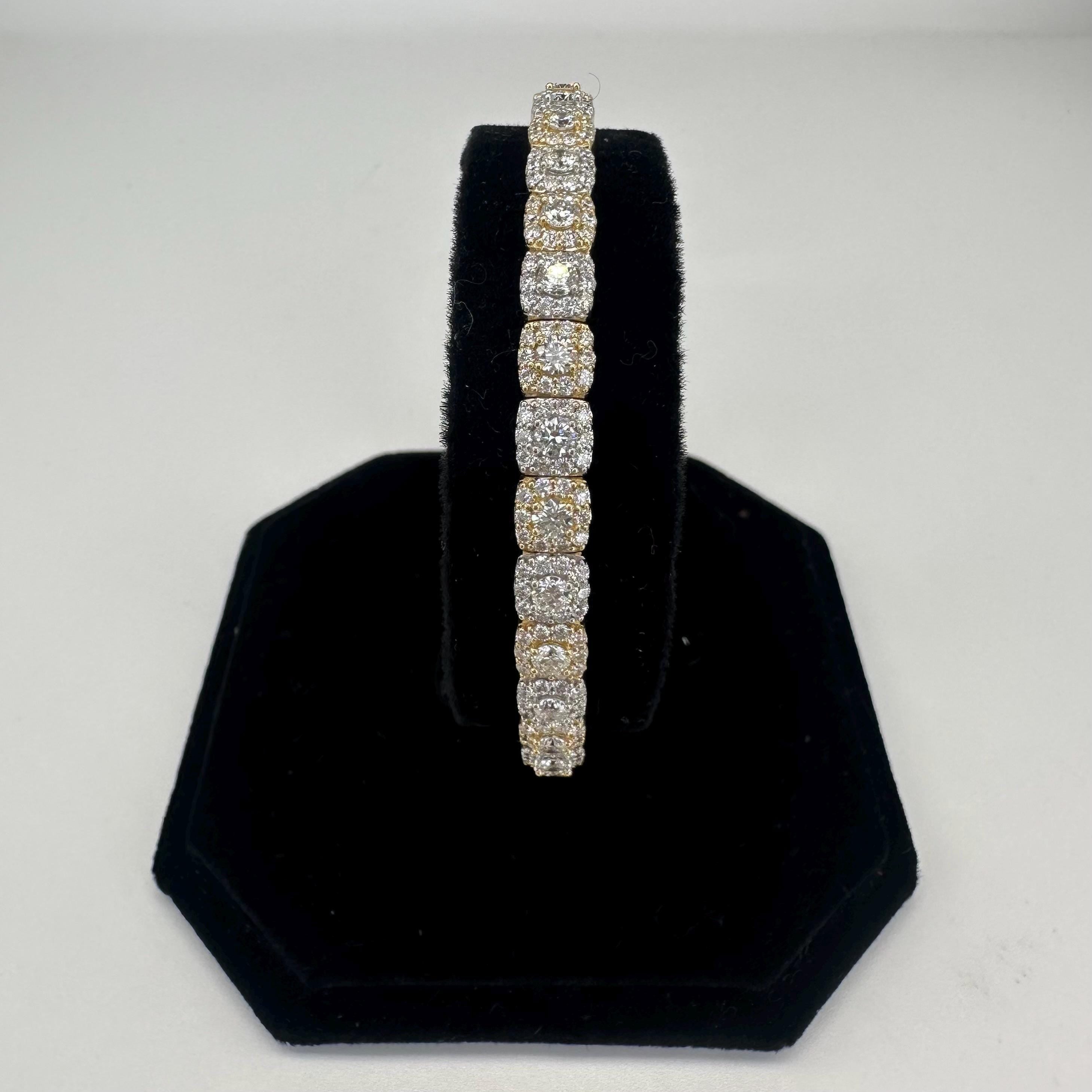 14KT Two-Tone Solid Gold Stretch Bracelet with 6.52ct Total Round Natural Diamonds (VS2–SI1). DB0084 TJJJ (etsy image id: 7864869375)