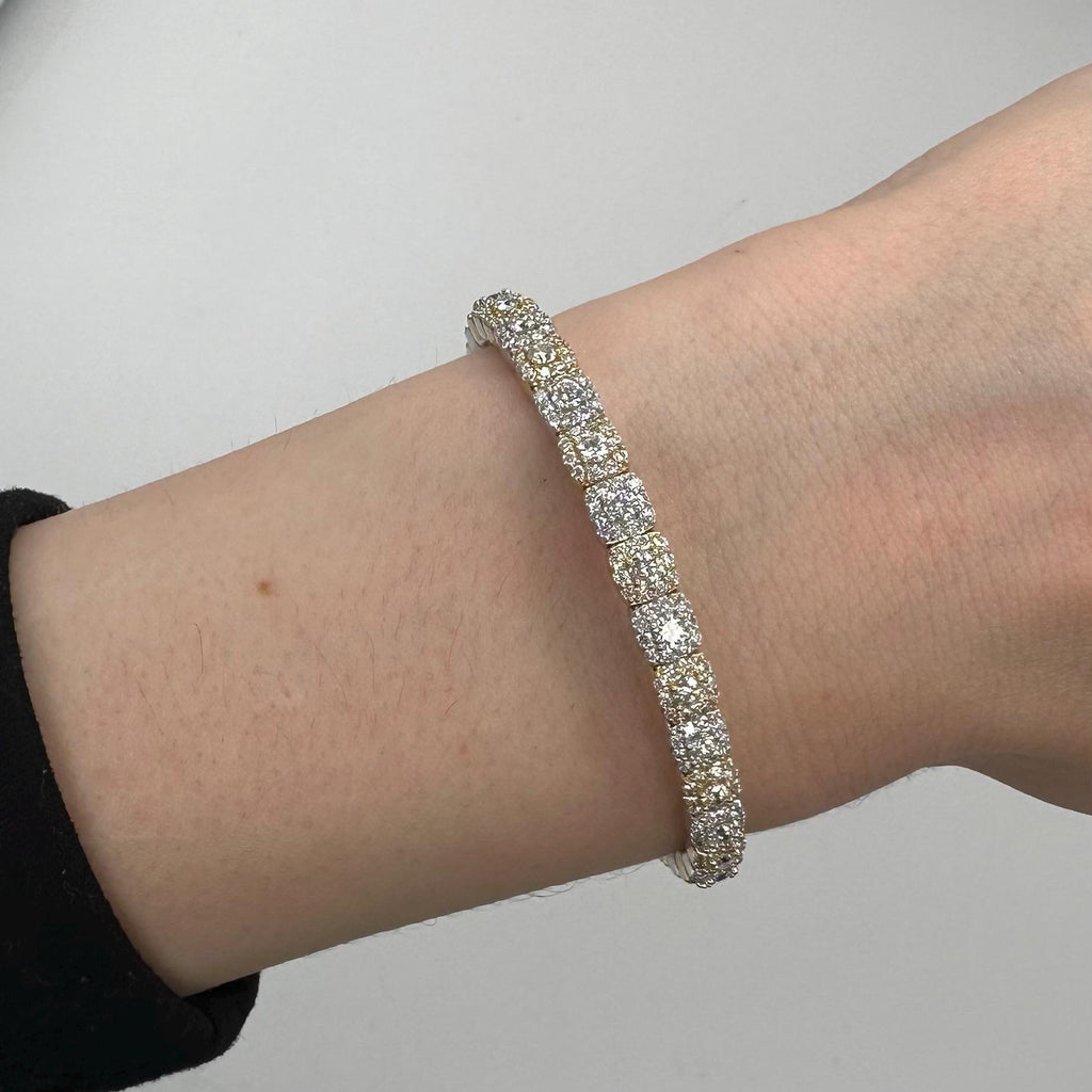 14KT Two-Tone Solid Gold Stretch Bracelet with 6.52ct Total Round Natural Diamonds (VS2–SI1). DB0084 TJJJ (etsy image id: 7864869379)