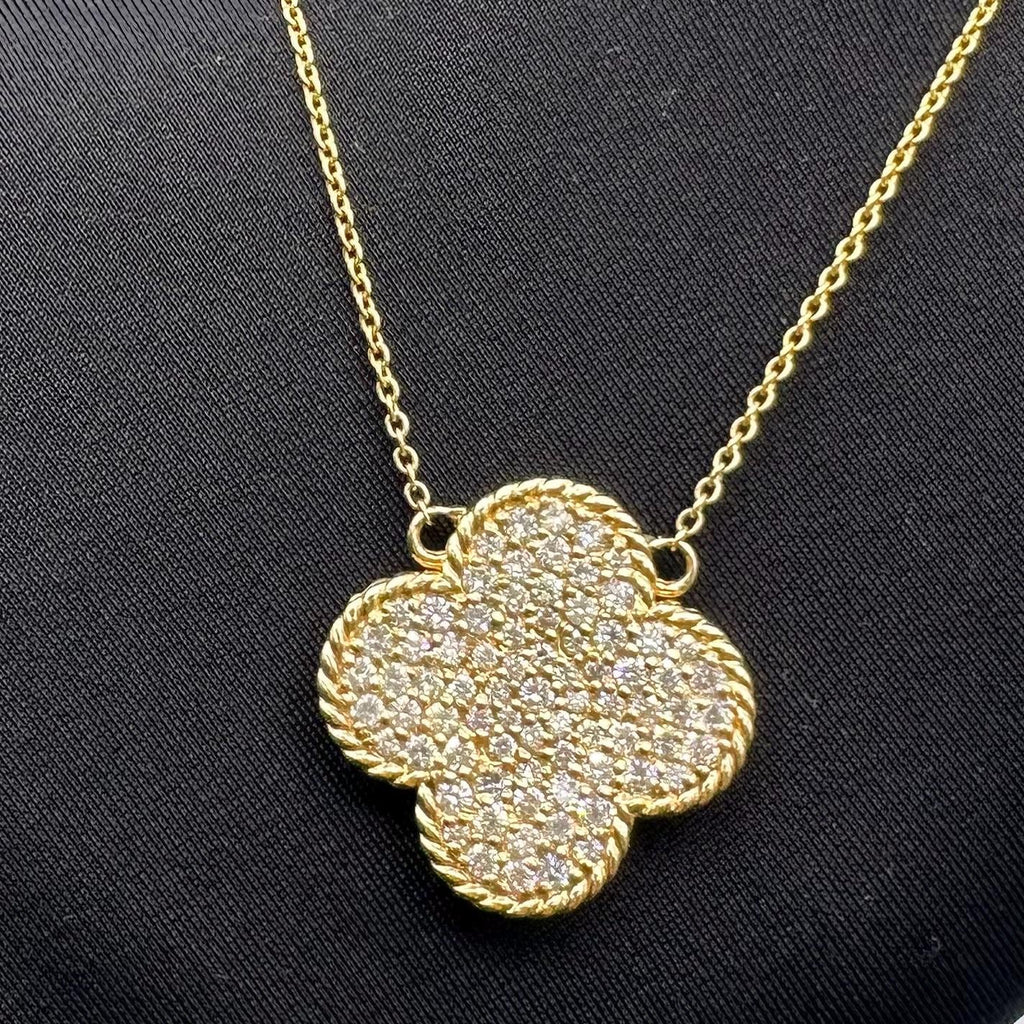 14KT Yellow Gold Clover Pendant with 1.52ct Total Round Natural Diamonds, Pavé Set. DP016 INTJ (etsy image id: 7864903261)