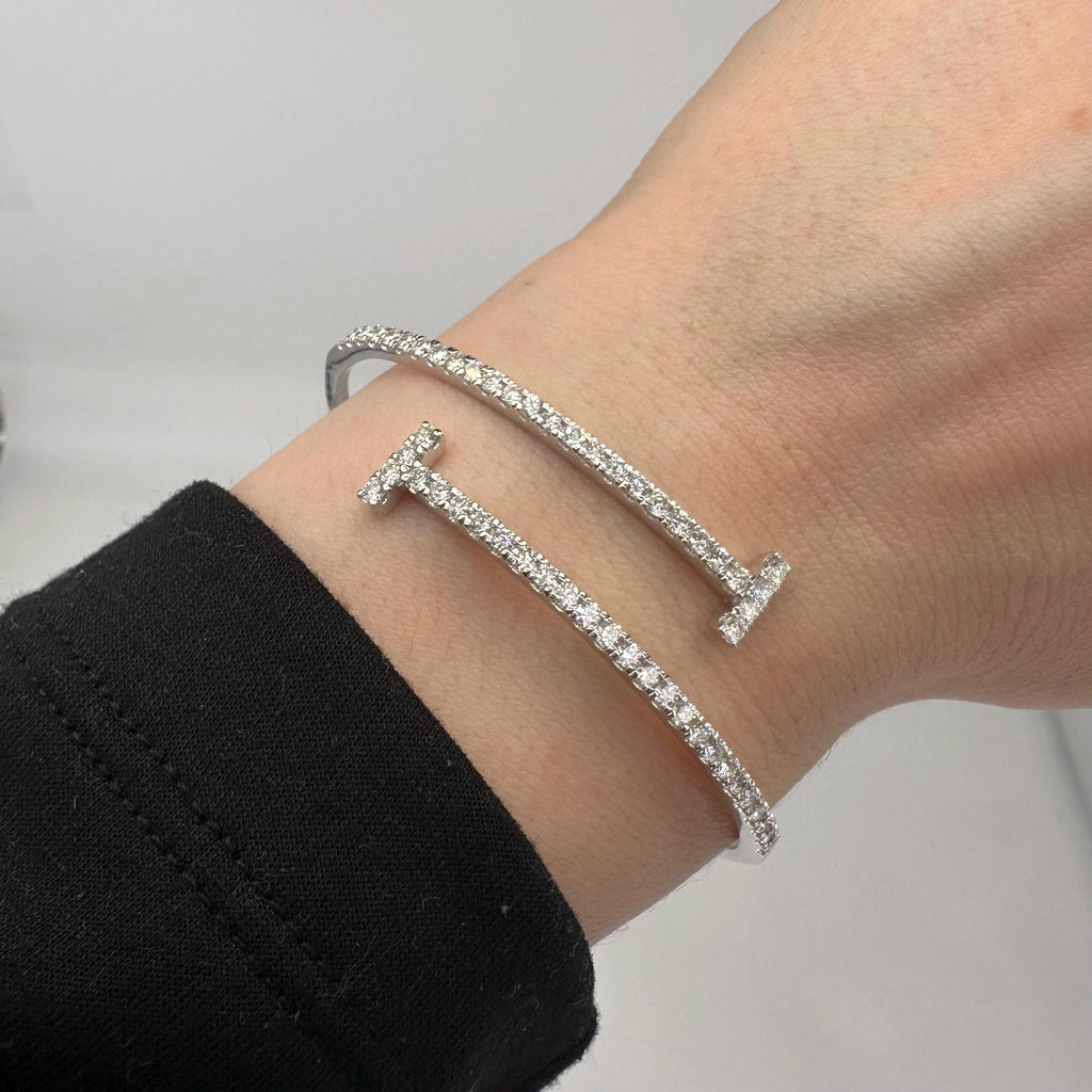 14KT White Gold Flexible Cuff Bracelet with 1.82ct Total Round Natural Diamonds. DB0085 ILAJ (etsy image id: 7864919135)