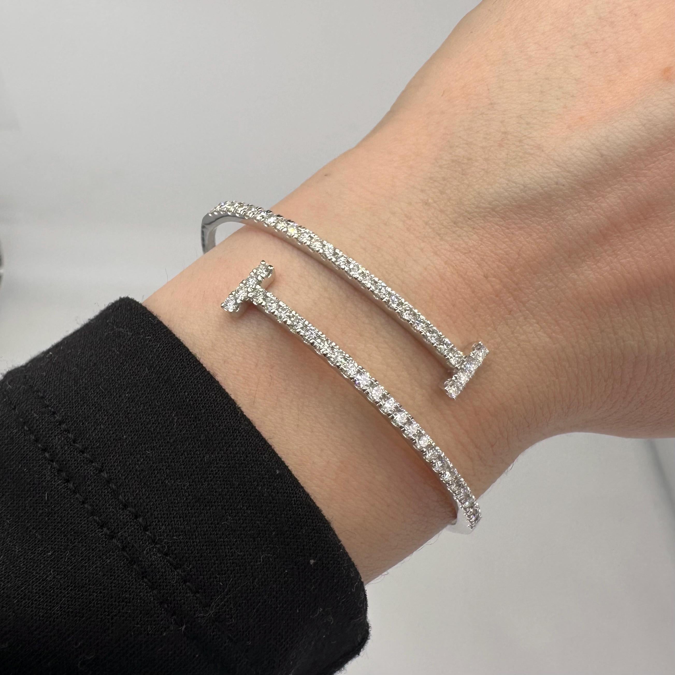 14KT White Gold Flexible Cuff Bracelet with 1.82ct Total Round Natural Diamonds. DB0085 ILAJ (etsy image id: 7864919135)