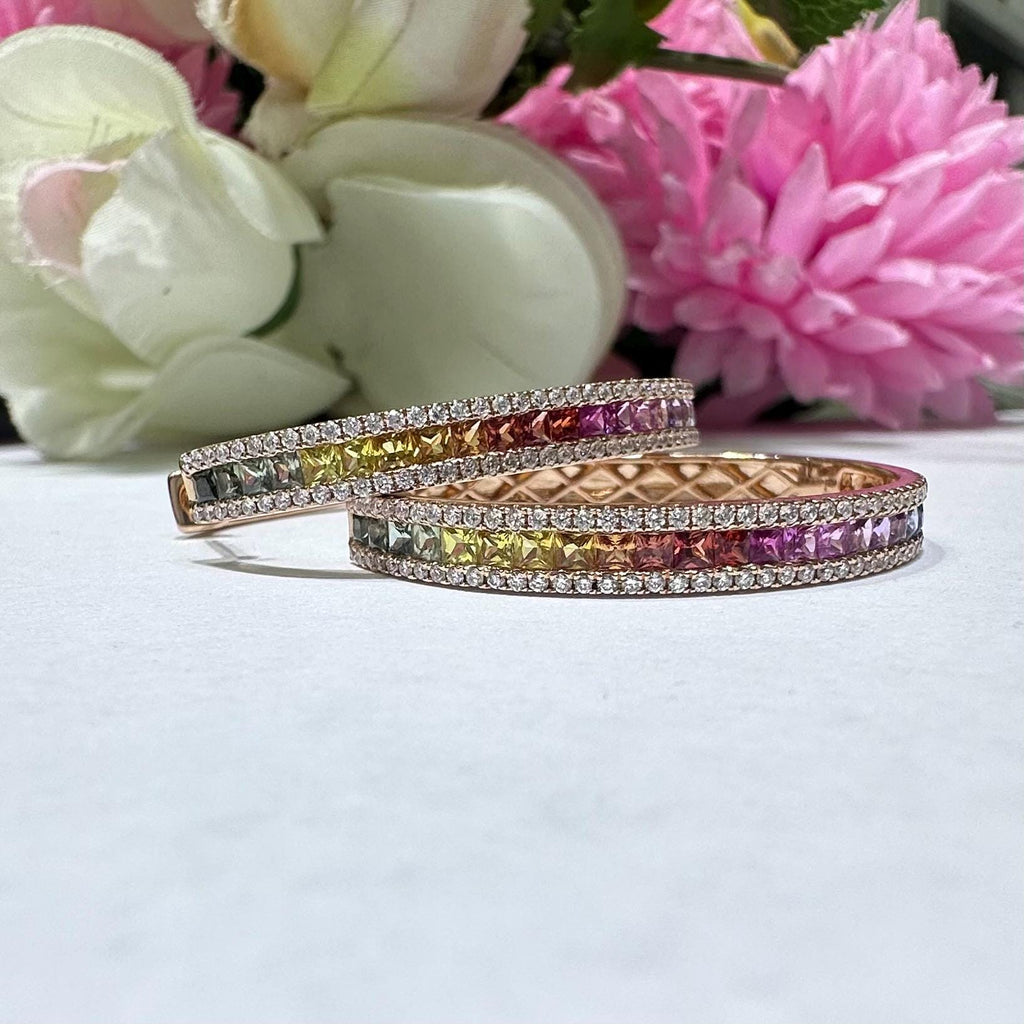 18KT Rose Gold Diamond and Multi-Color Sapphire Oval Hoop Earrings – 0.69 CTW Diamonds, 2.28 CTW Sapphires GZJJ (etsy image id: 7908482781)