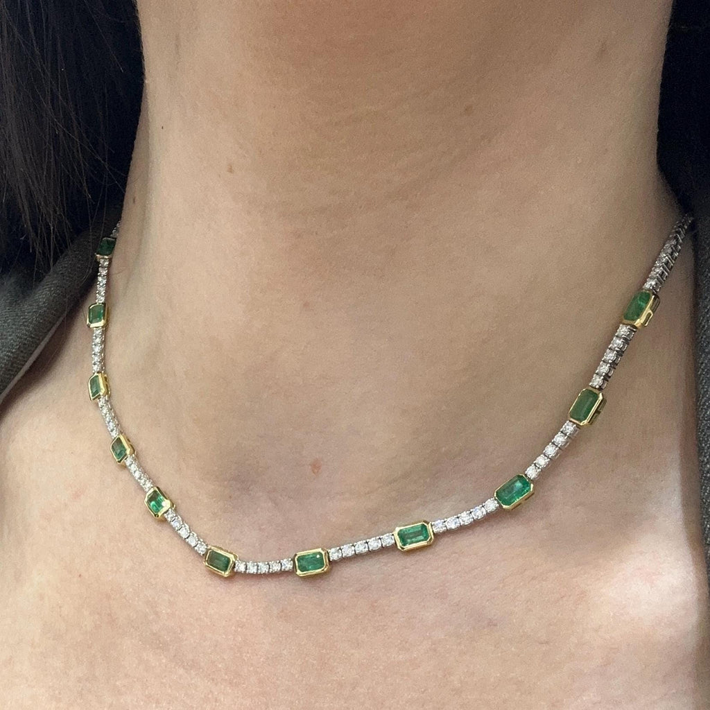 18KT White Gold Necklace with 1.50ct Natural Diamonds and 3.40ct Emerald-Cut Natural Emeralds EMDN28 AGEG (etsy image id: 7965923700)