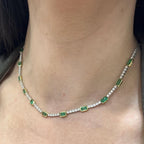 18KT White Gold Necklace with 1.50ct Natural Diamonds and 3.40ct Emerald-Cut Natural Emeralds EMDN28 AGEG (etsy image id: 7965923700)