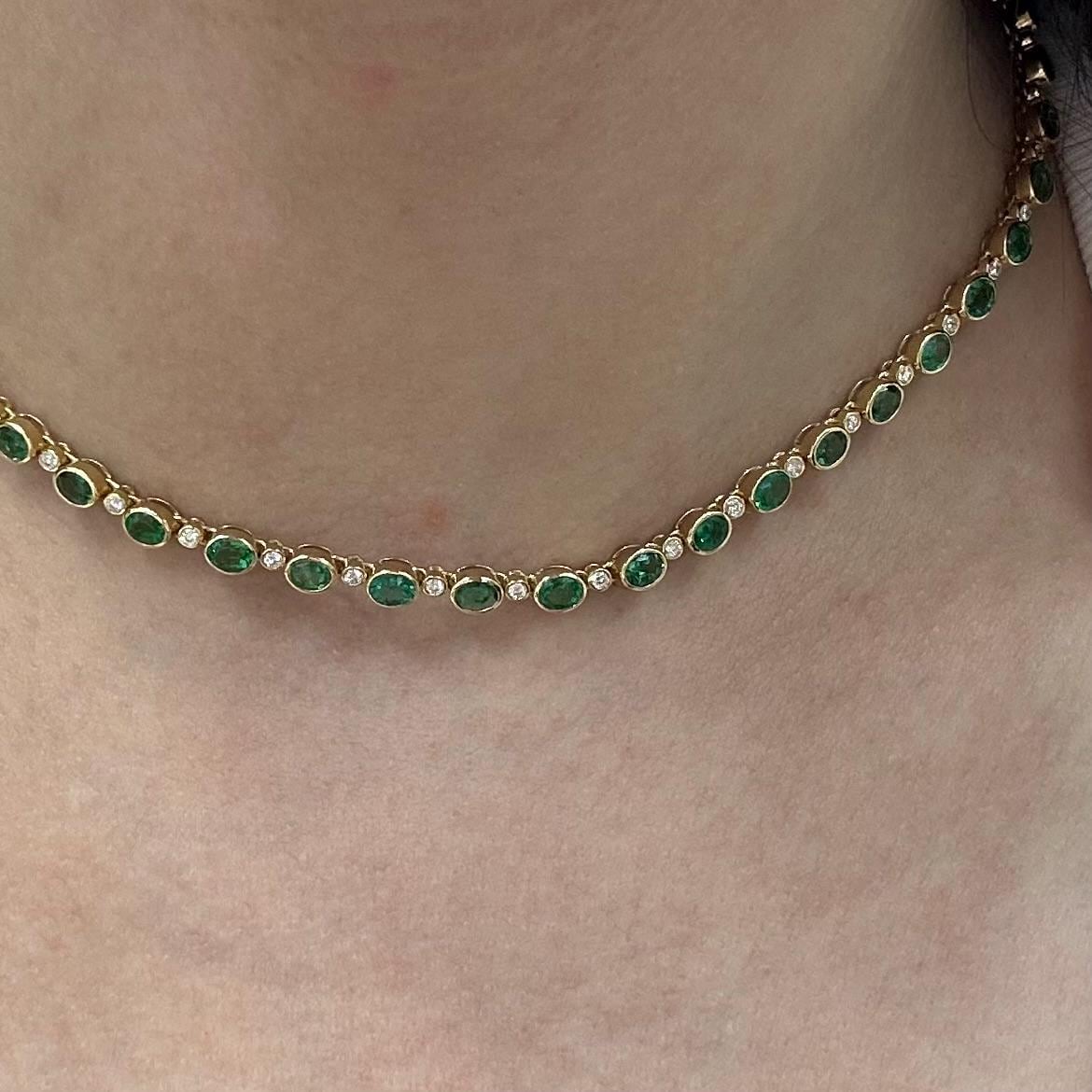 18KT Yellow Gold Emerald & Diamond Necklace with 6.49ct Natural Emeralds and 0.61ct Diamonds – EMDN029 TSTE (etsy image id: 7966068286)
