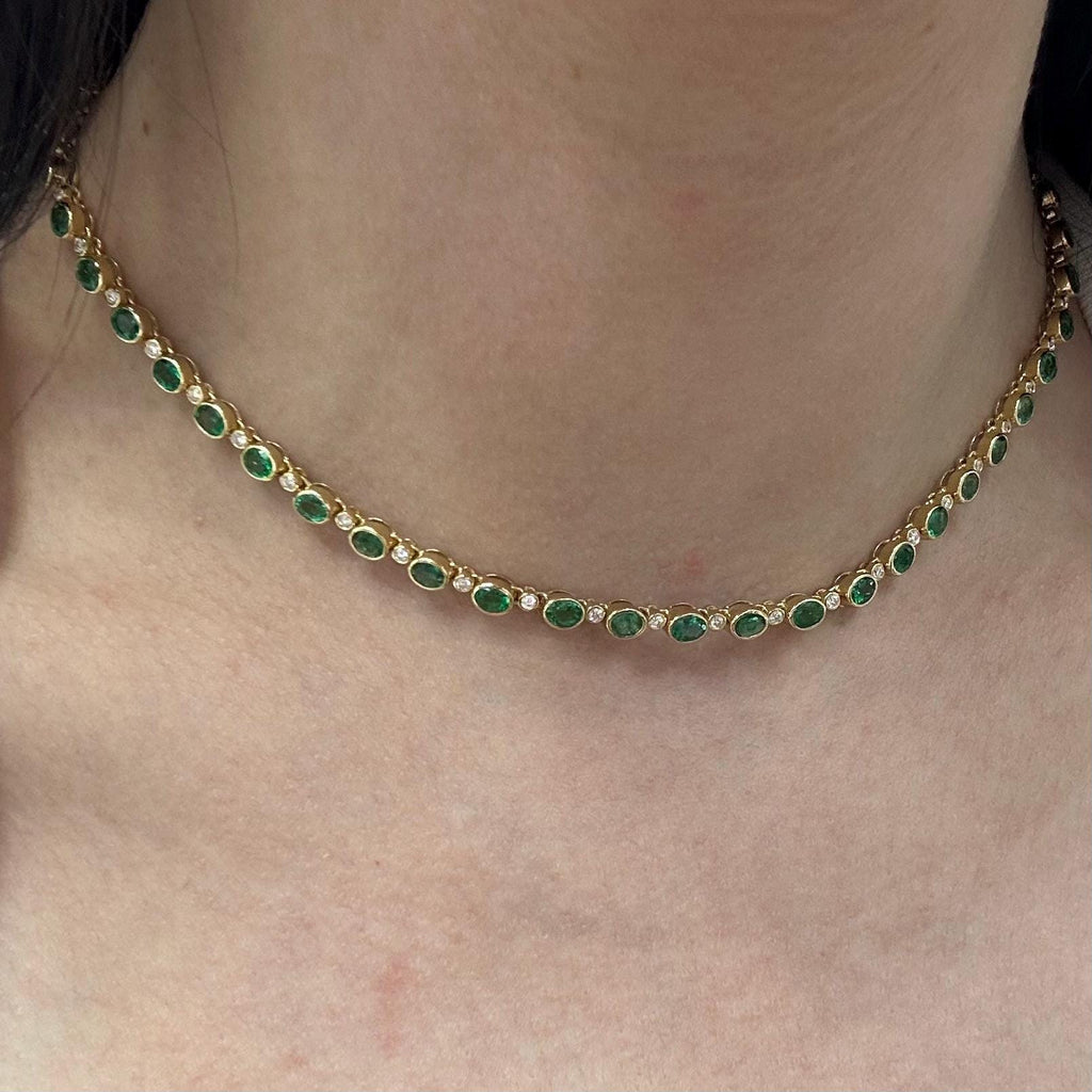 18KT Yellow Gold Emerald & Diamond Necklace with 6.49ct Natural Emeralds and 0.61ct Diamonds – EMDN029 TSTE (etsy image id: 7966068308)