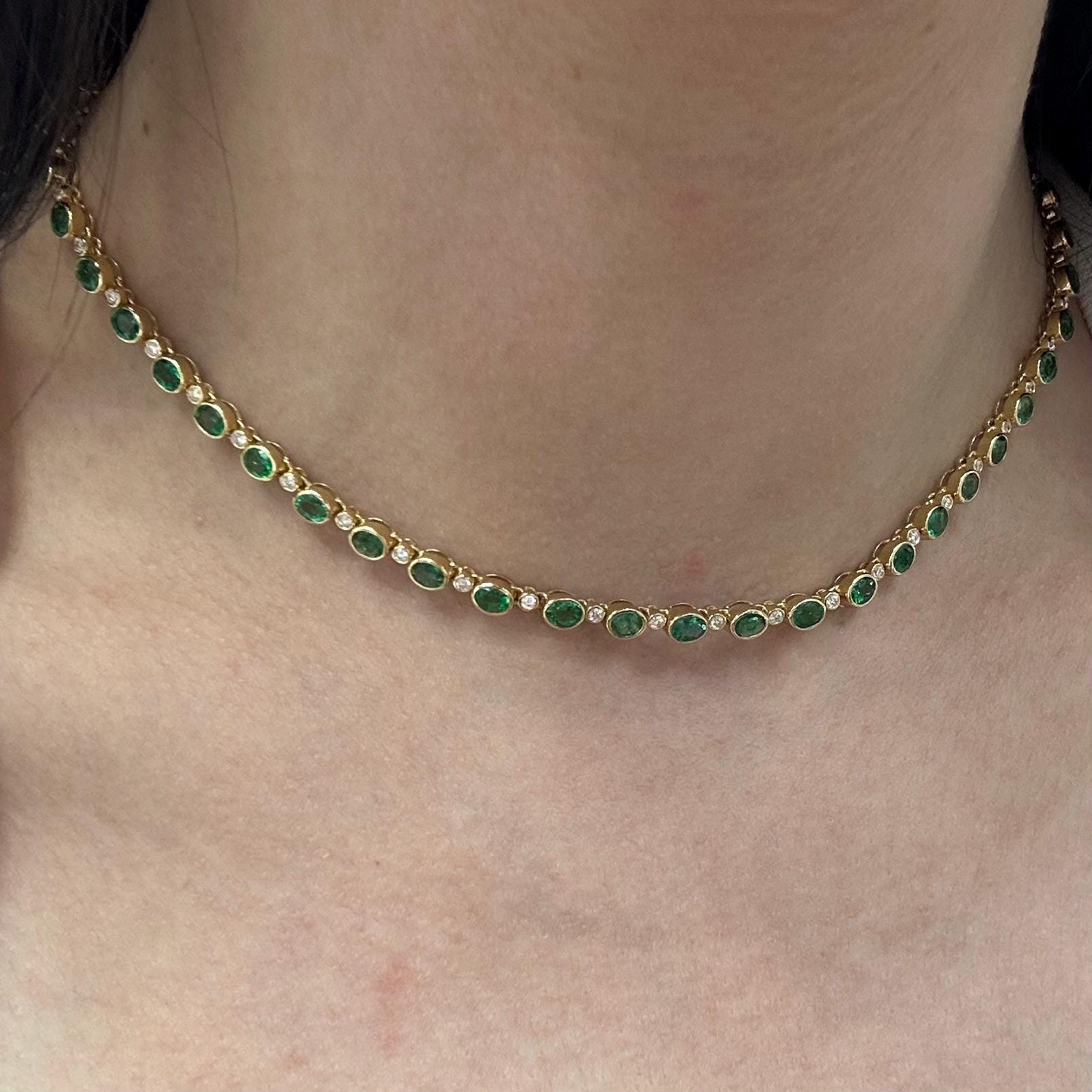 18KT Yellow Gold Emerald & Diamond Necklace with 6.49ct Natural Emeralds and 0.61ct Diamonds – EMDN029 TSTE (etsy image id: 7966068308)