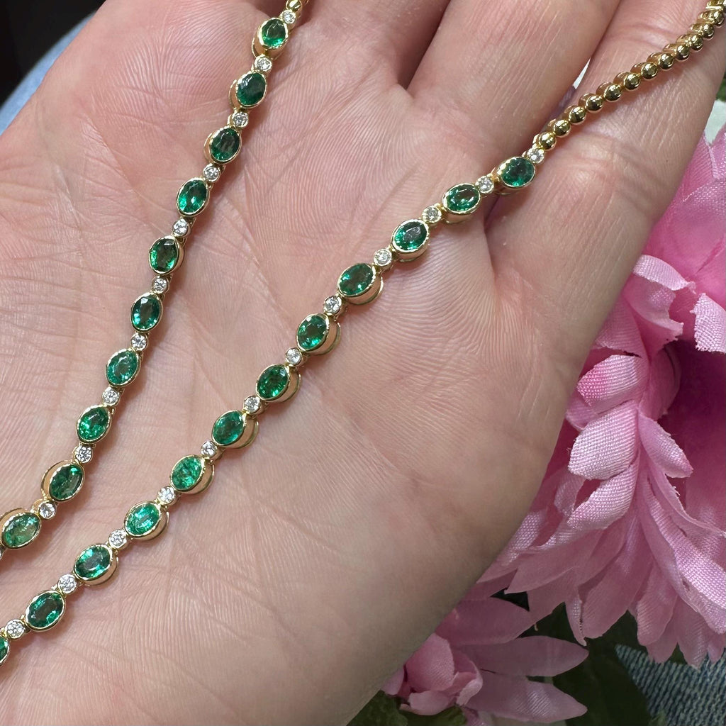 18KT Yellow Gold Emerald & Diamond Necklace with 6.49ct Natural Emeralds and 0.61ct Diamonds – EMDN029 TSTE (etsy image id: 7966068334)