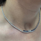 18KT White Gold Sapphire and Diamond Necklace with Baguette Center  SDN024 TZNG (etsy image id: 7966482642)