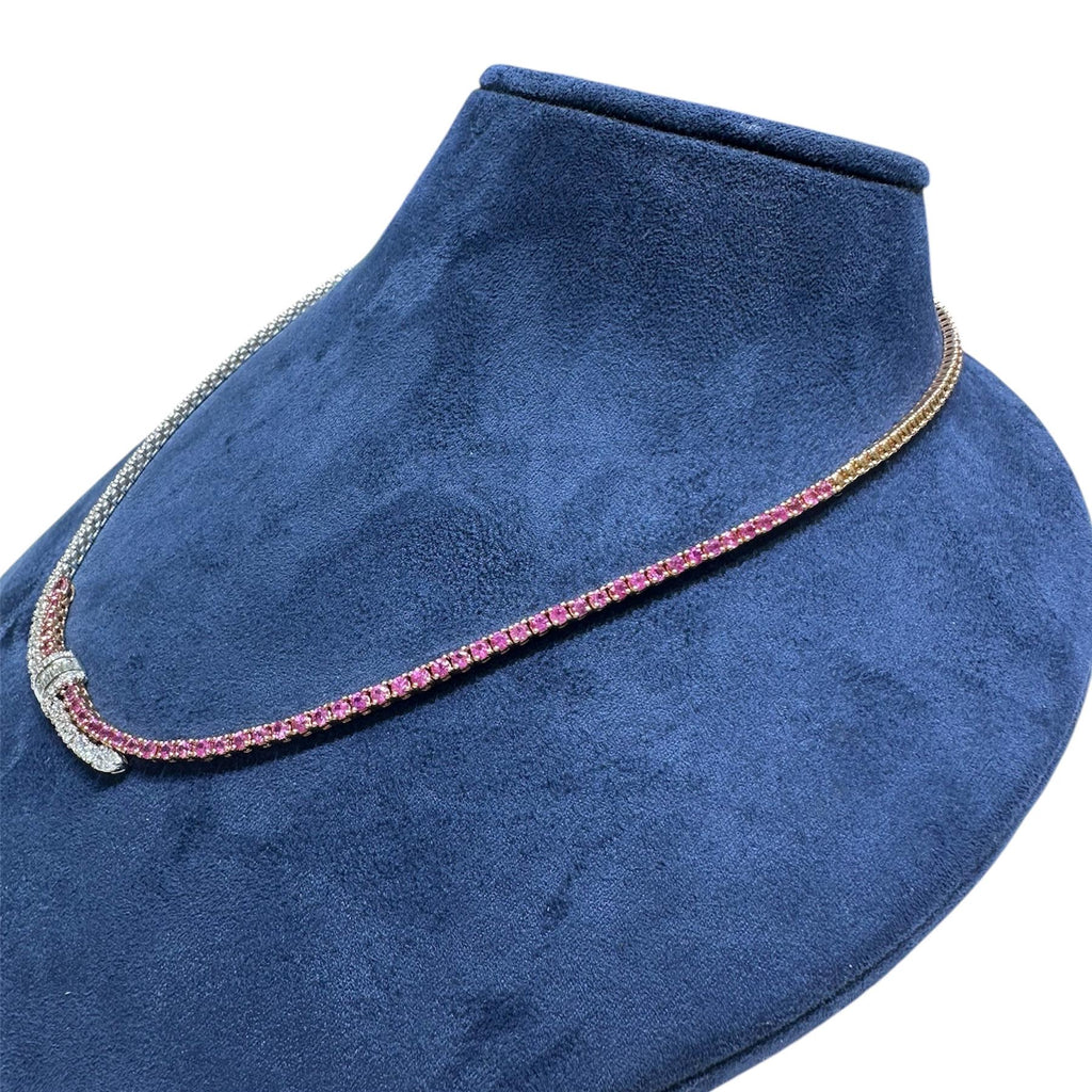 18KT White & Rose Gold Sapphire and Diamond Necklace with Baguette Center SDN TJSI (etsy image id: 7969877224)