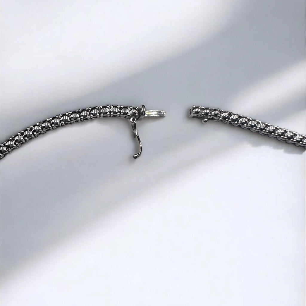 18KT White Gold Sapphire and Diamond Necklace with Baguette Center  SDN024 TZNG (etsy image id: 7969882946)