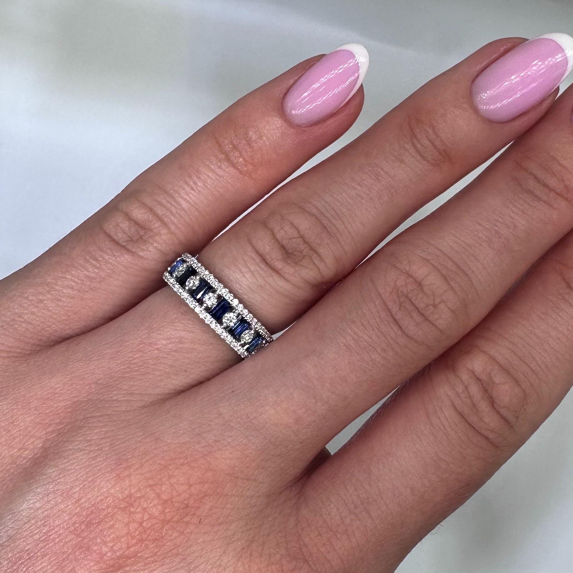 18KT White Gold Ring with 0.54ct Diamonds & 0.75ct Baguette Sapphires SDR990 IITJ (etsy image id: 7970007310)
