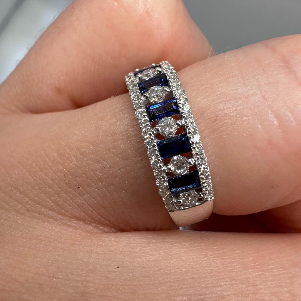 18KT White Gold Ring with 0.54ct Diamonds & 0.75ct Baguette Sapphires SDR990 IITJ (etsy image id: 7970007400)