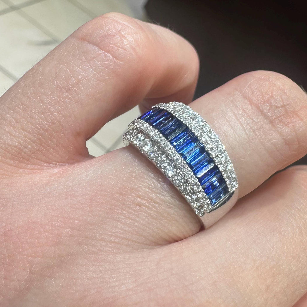 18KT White Gold Diamond and Sapphire Ring with Baguette-Cut Sapphires  SDR992 GGJJ (etsy image id: 7970135856)