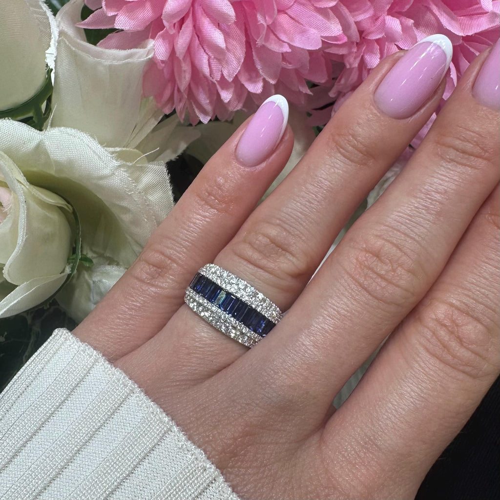 18KT White Gold Diamond and Sapphire Ring with Baguette-Cut Sapphires  SDR992 GGJJ (etsy image id: 7970135930)