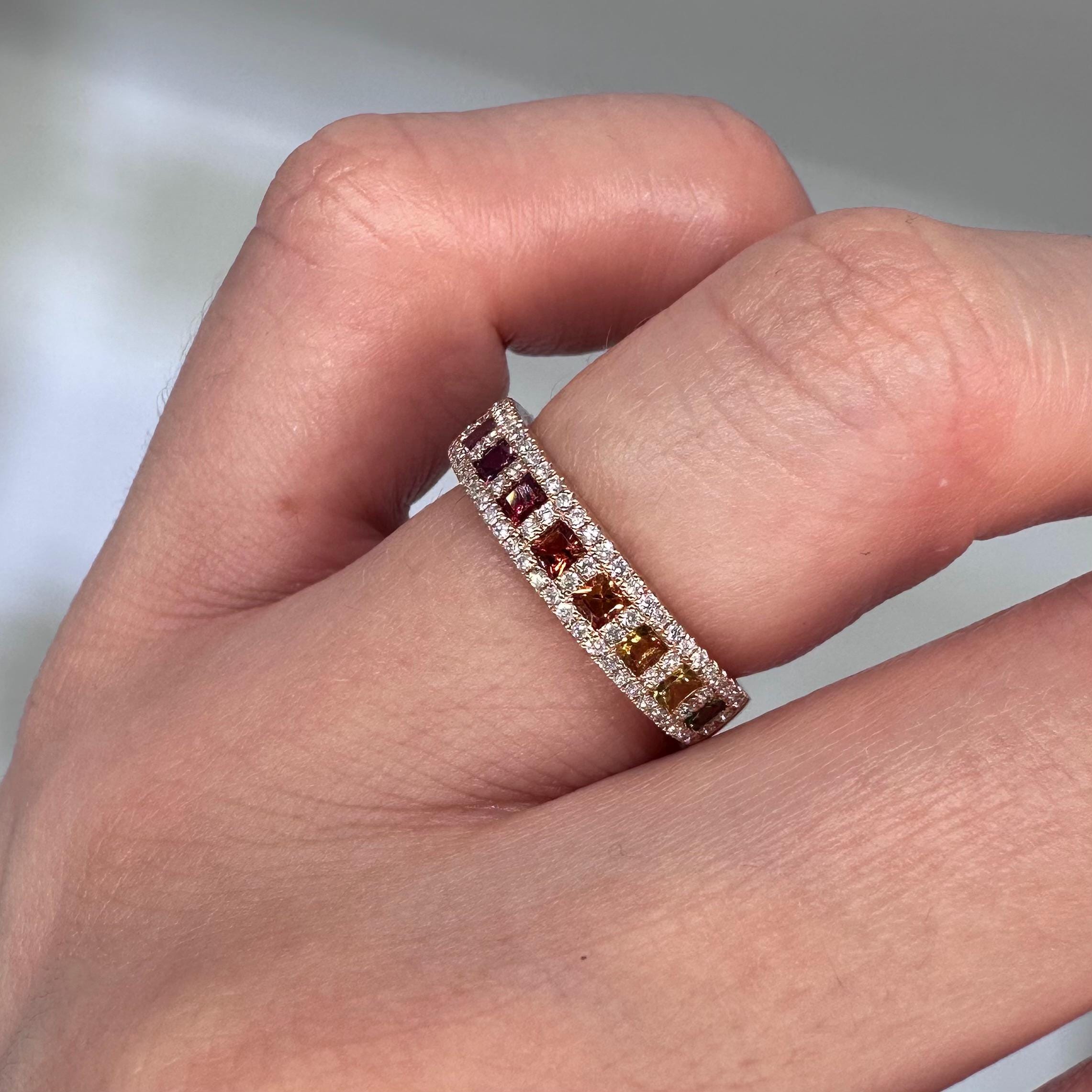 18KT Rose Gold Multi-Color Sapphire and Diamond Ring SDR994 ETJ (etsy image id: 7970286816)