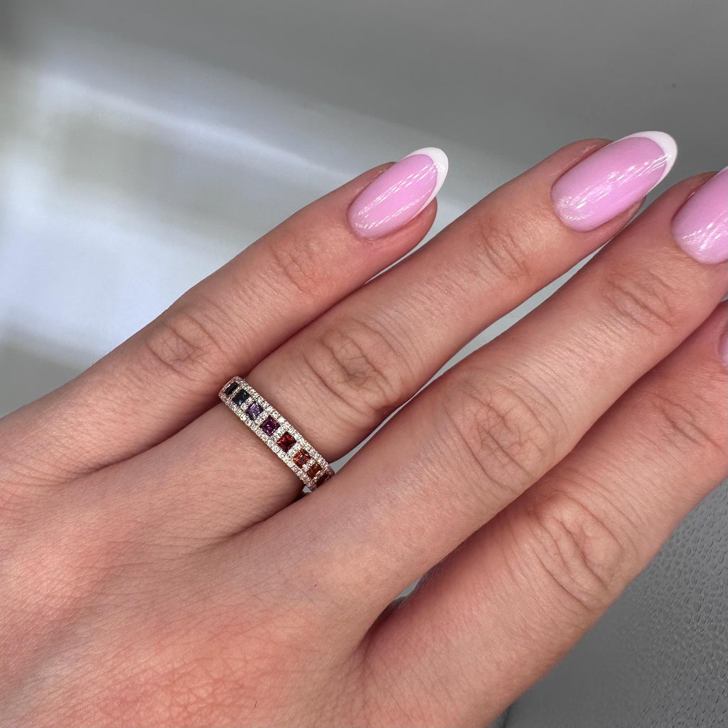 18KT Rose Gold Multi-Color Sapphire and Diamond Ring SDR994 ETJ (etsy image id: 7970286842)